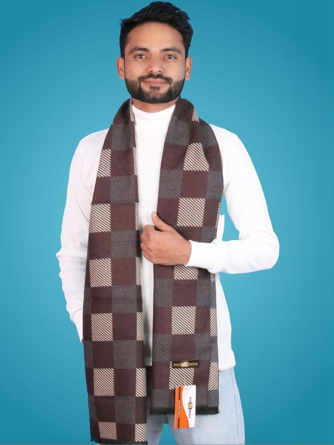 Pick Ur Needs Men Checked Merino Wool Mufflers - view 1