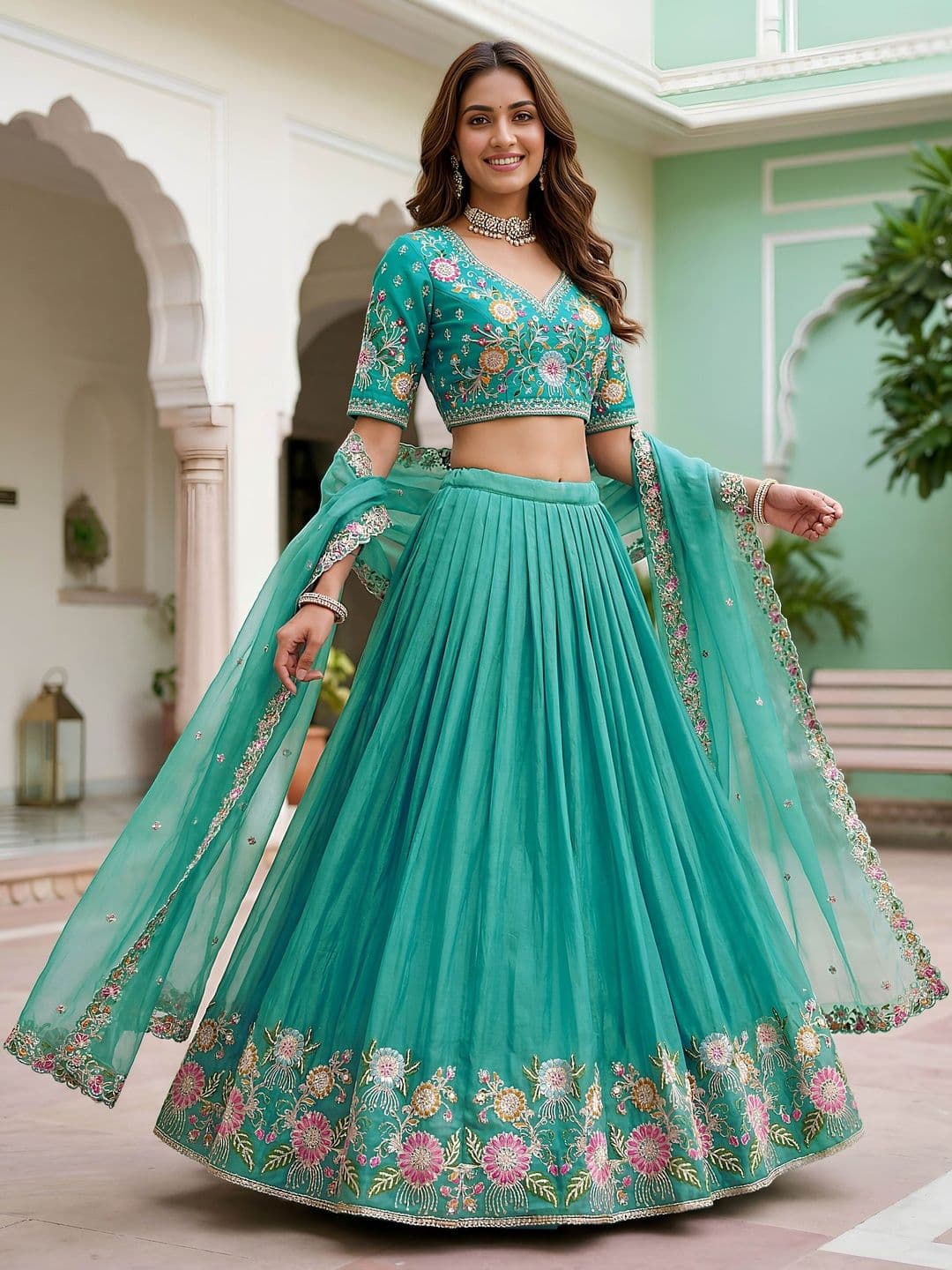 Zeel Clothing Embroidered Thread Work Semi-Stitched Lehenga & Blouse With Dupatta - view 1