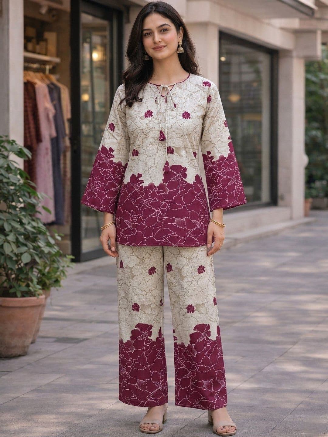 ZIVRAA Floral Printed Tunic with Palazzos - view 1