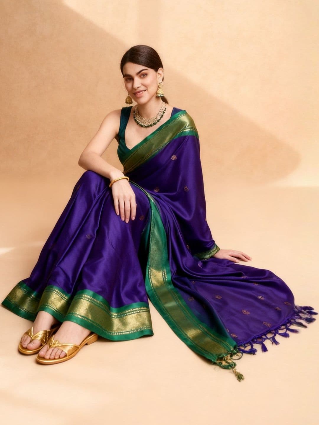 S A creations Woven Design Zari Pure Cotton Kanjeevaram Saree - view 1