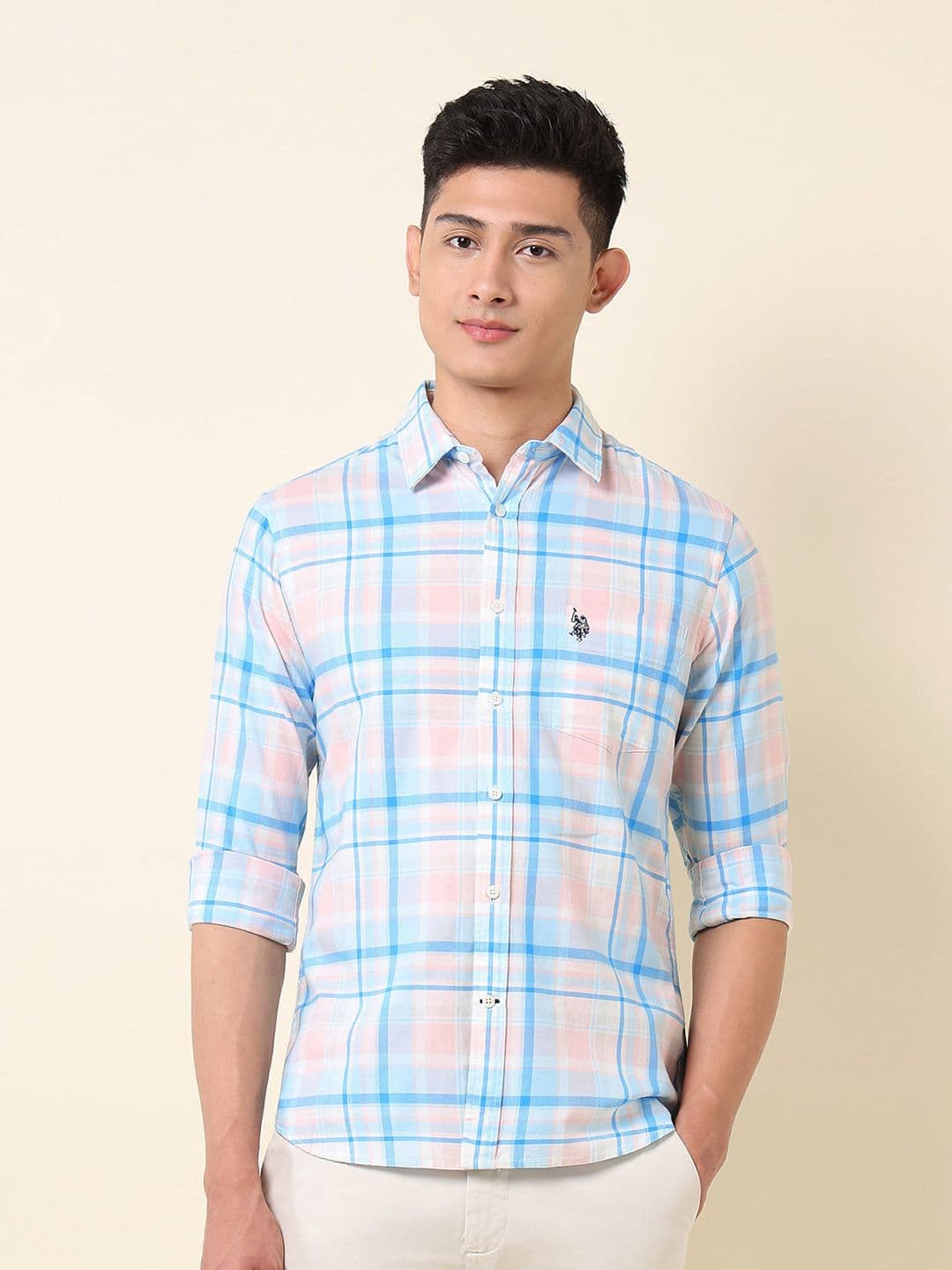 U.S. Polo Assn. Tailored Fit Checked Pure Cotton Casual Shirt - view 1
