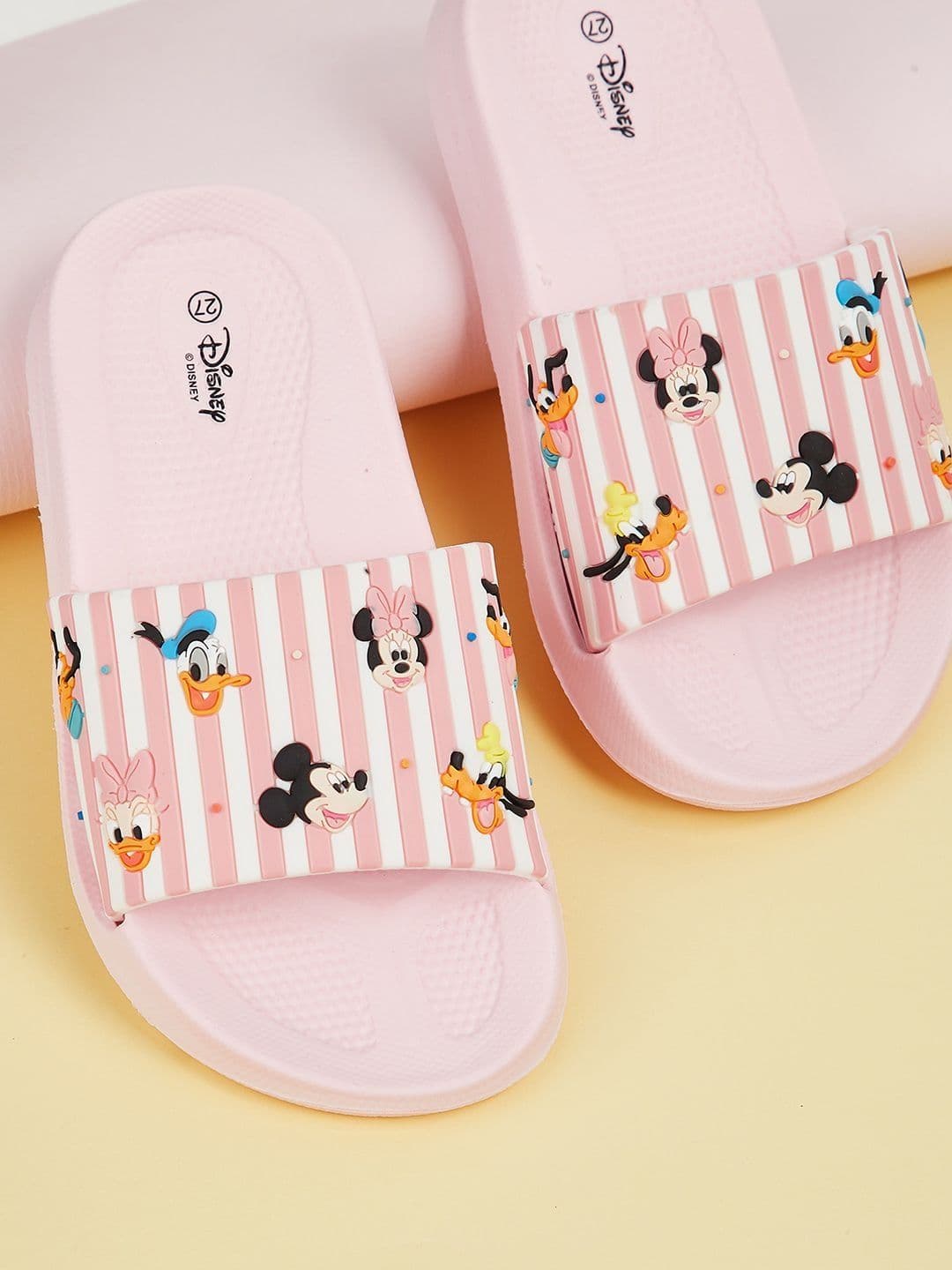 max Girls Pink Mickey & Friends Striped Sliders - view 1