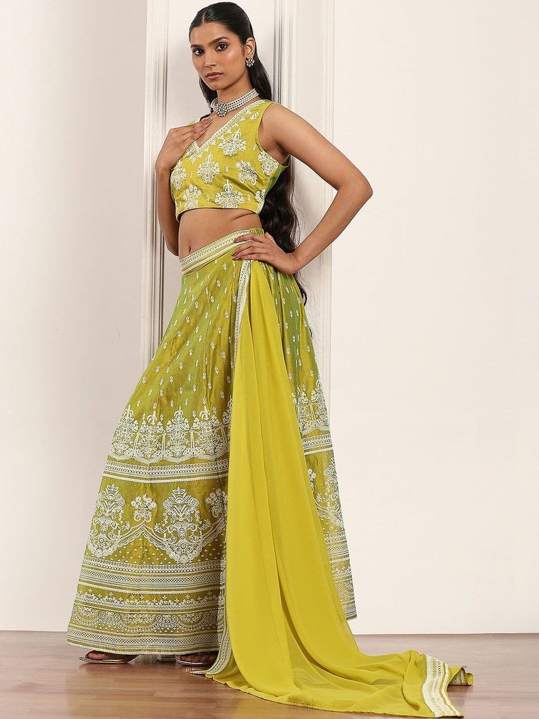 Rangriti Embroidered Thread Work Semi-Stitched Lehenga & Blouse With Dupatta - view 1