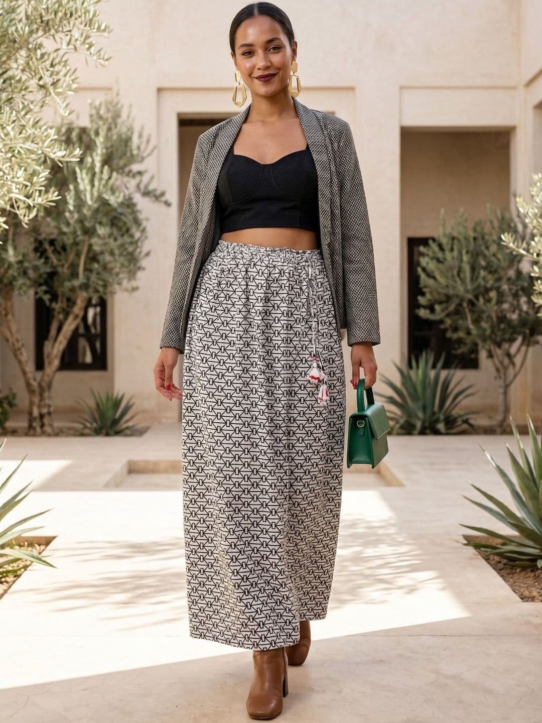 Monamaar Women Geometric Maxi A-Line Skirt - view 1