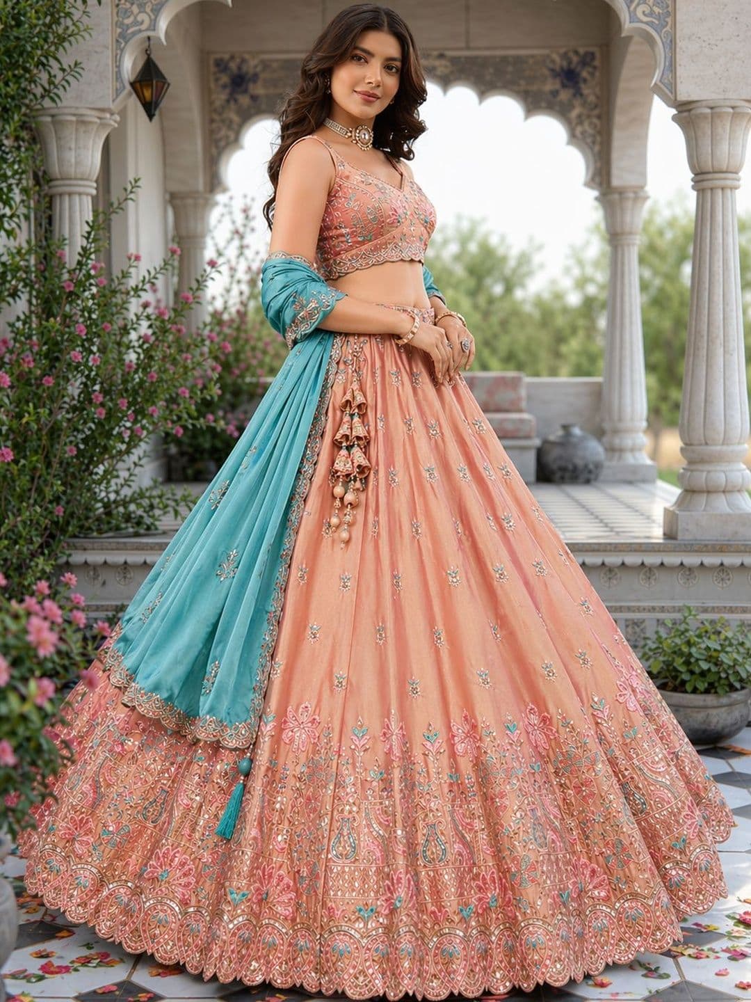 panchhi Embroidered Sequinned Semi-Stitched Lehenga & Blouse With Dupatta - view 1