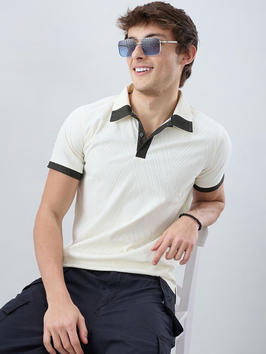 VASTRADO Off-White Contrast Polo Neck T-shirt - view 1