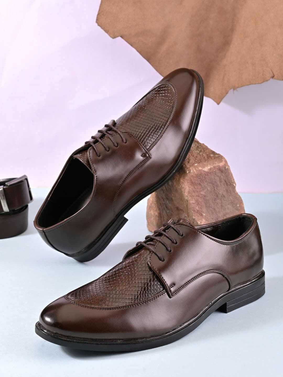 House of Pataudi Men Textured Round Toe Lace-Ups Oxfords Formal Shoes - view 1