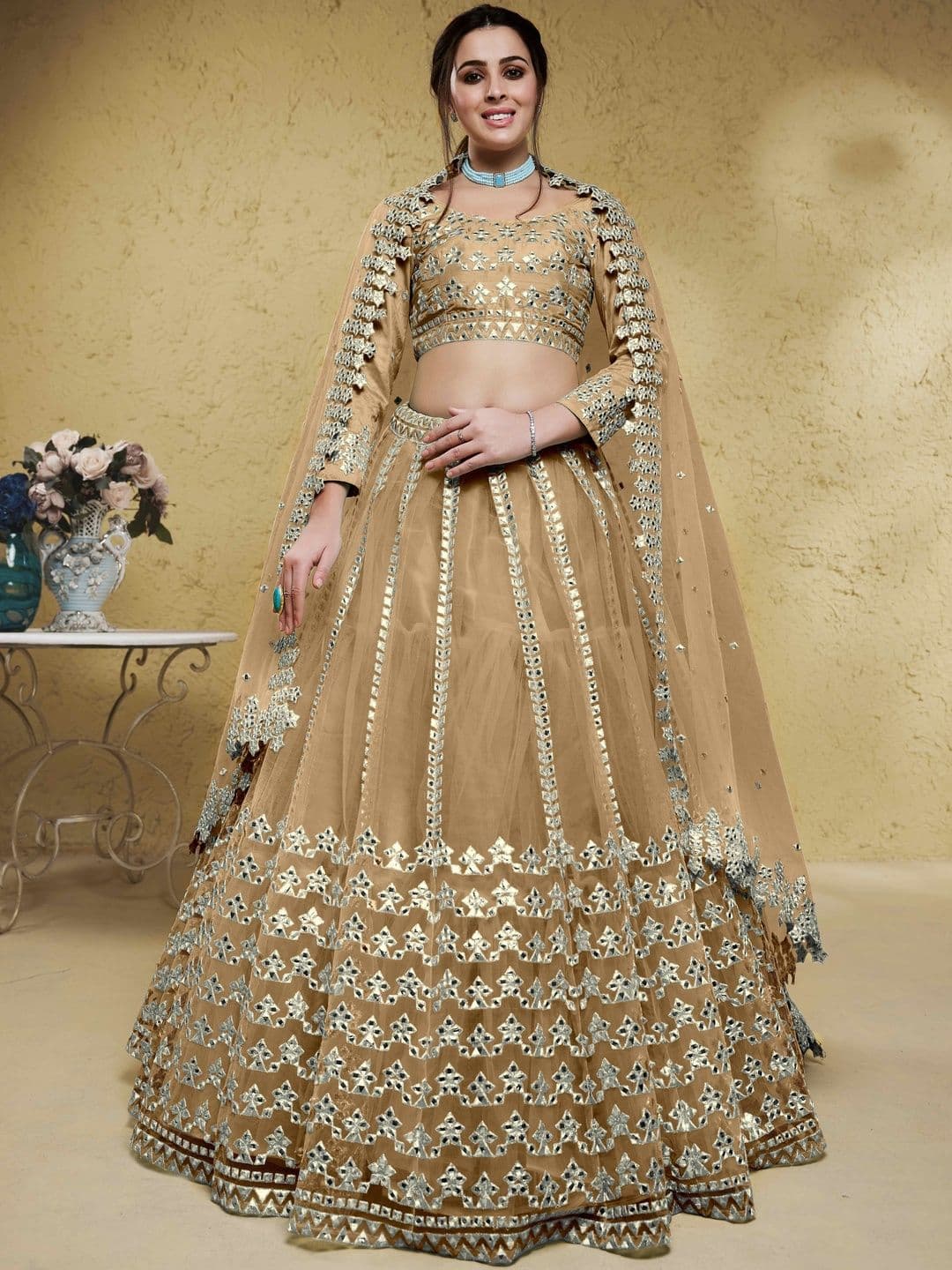 Zeel Clothing Embellished Mirror Work Semi-Stitched Lehenga & Blouse With Dupatta - view 1