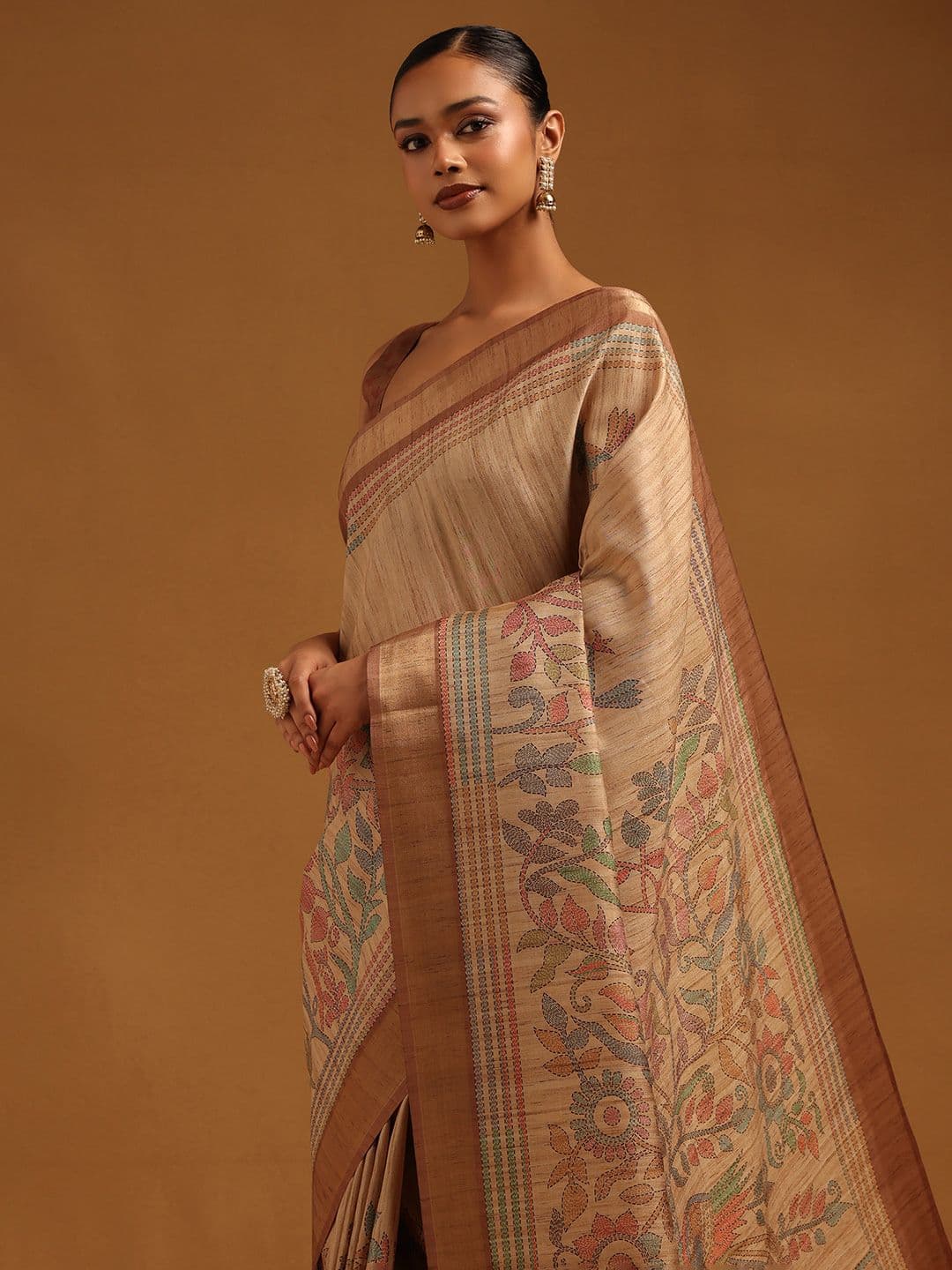 Soch Floral Printed Thread Work Silk Blend Tussar Saree - view 1