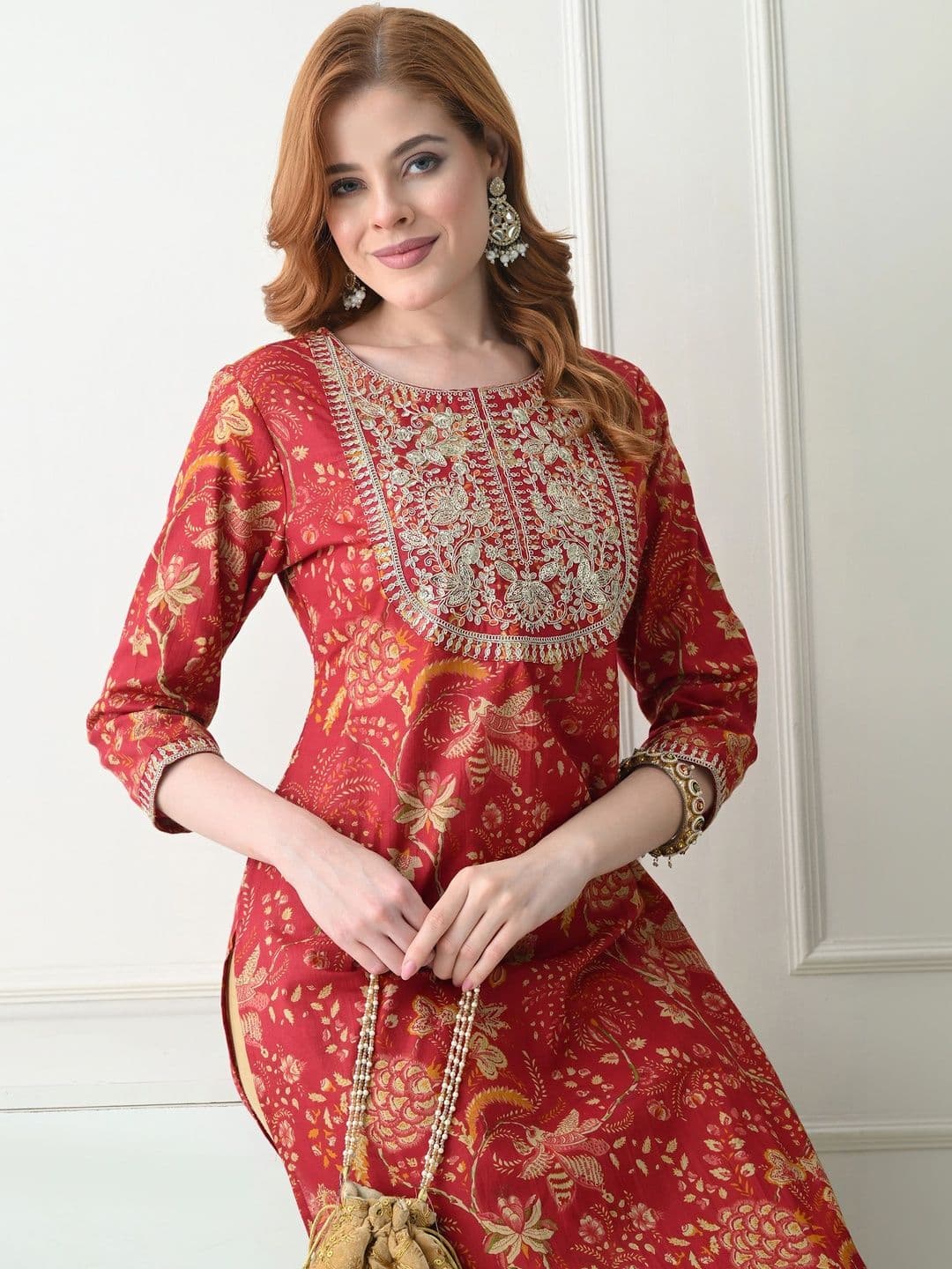 KJTRENDS Women Floral Printed Thread Work Kurta - view 1