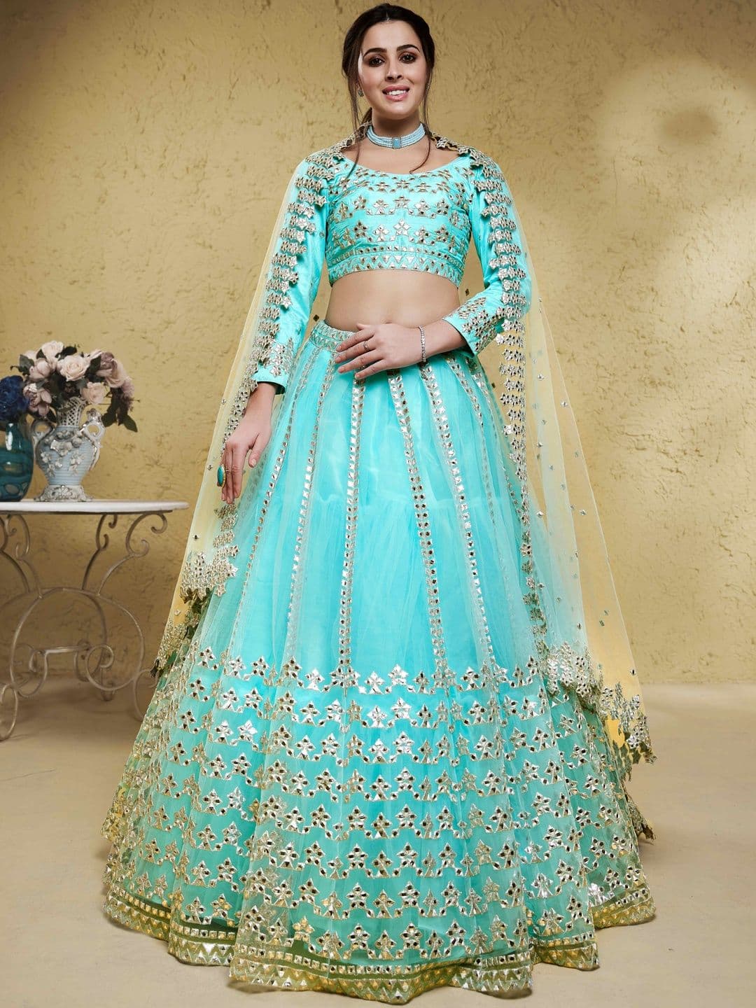 Zeel Clothing Embellished Mirror Work Semi-Stitched Lehenga & Blouse With Dupatta - view 1