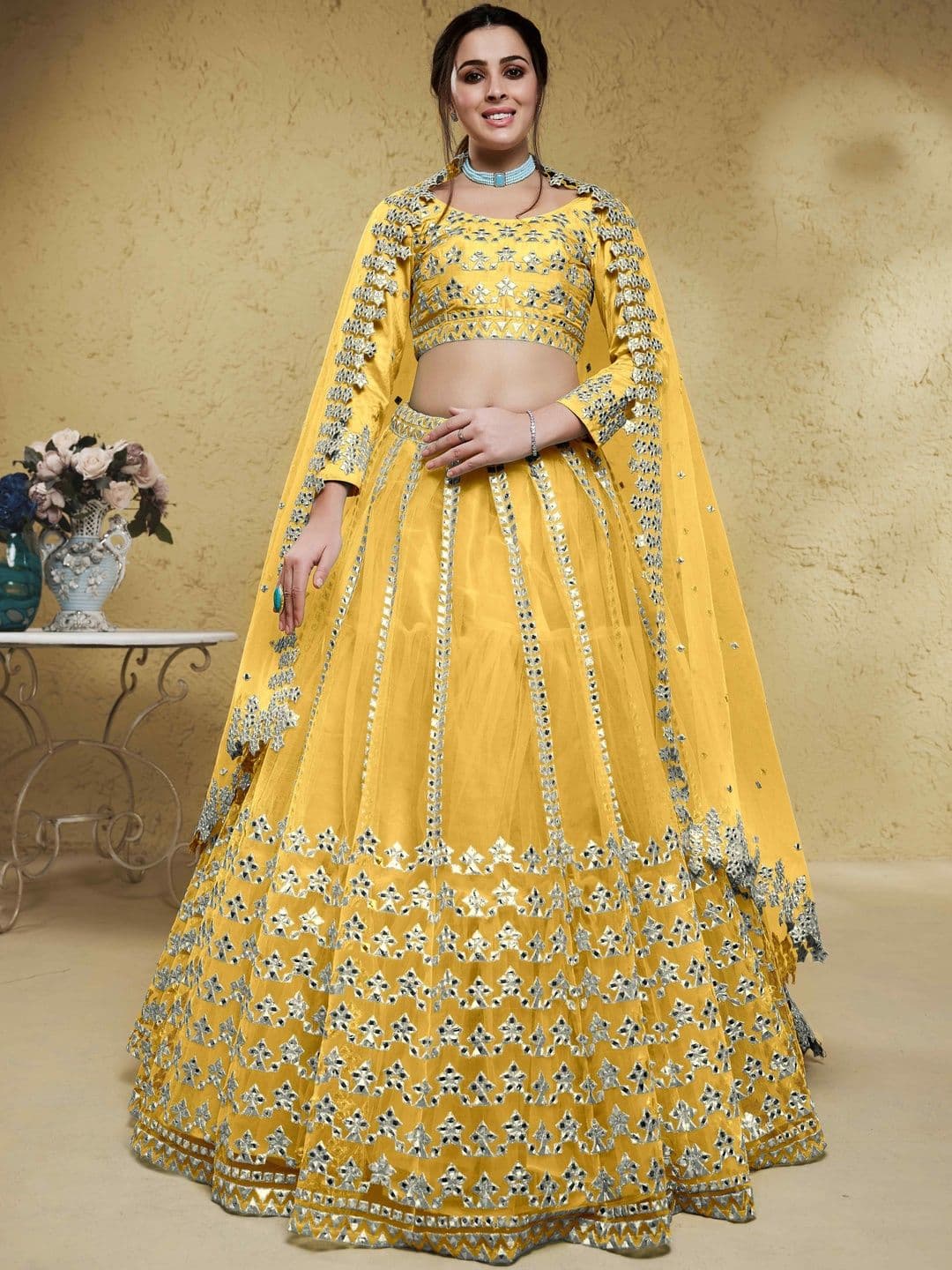 Zeel Clothing Embellished Mirror Work Semi-Stitched Lehenga & Blouse With Dupatta - view 1