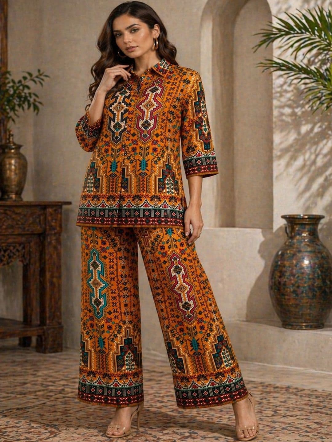 THE HOUSE OF THREADS Pastels Printed Tunic with Palazzos - view 1