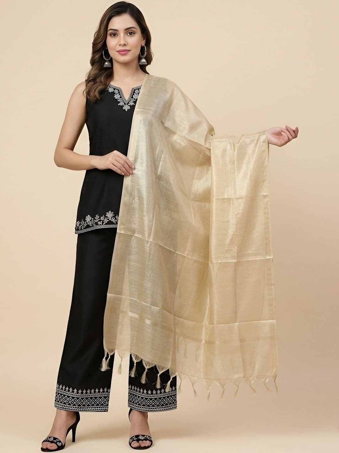 MUFFLY Embroidered Dupatta with Zari - view 1