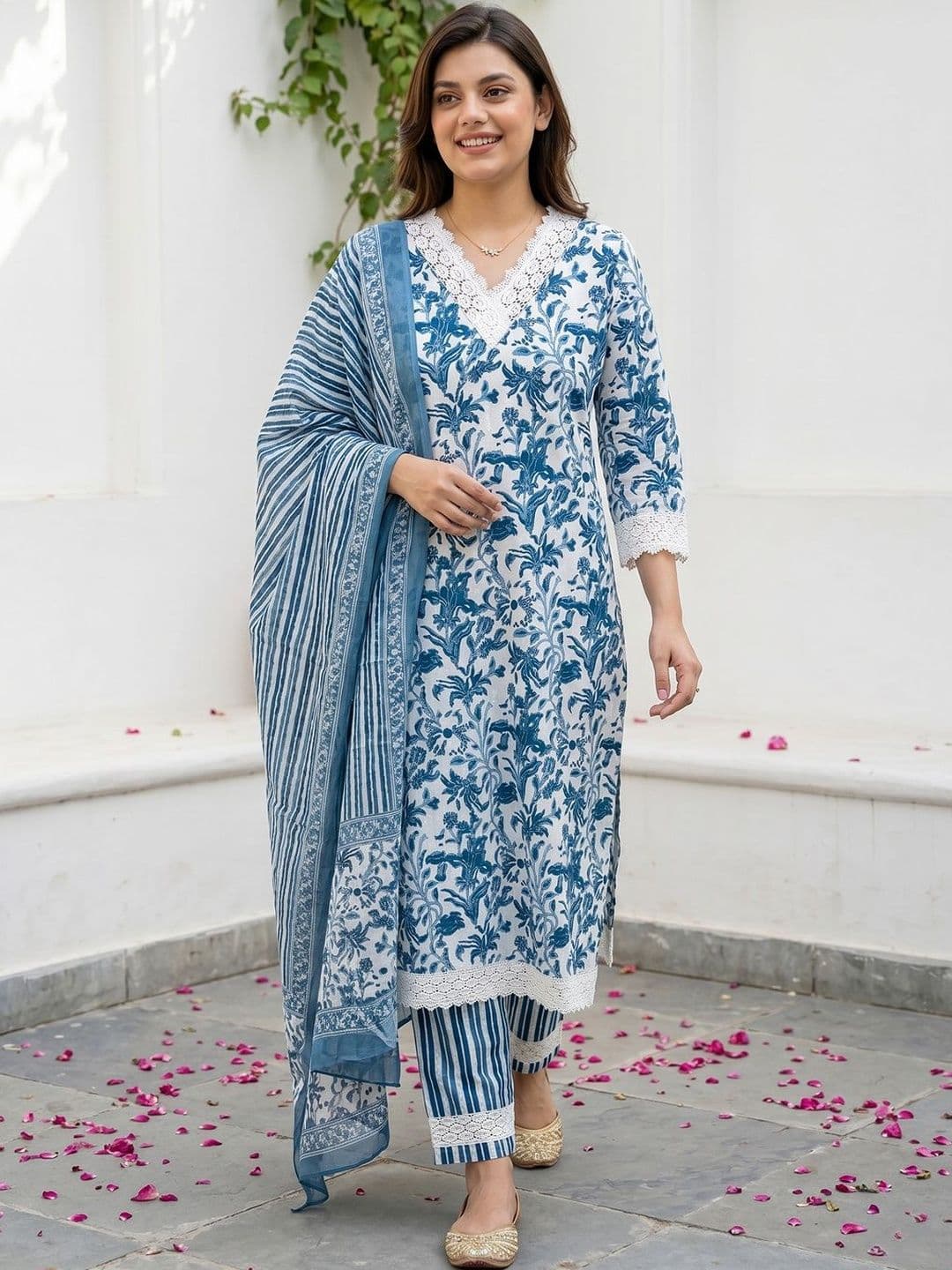 Anouk Women Floral Printed Regular Pure Cotton Kurta with Trousers & With Dupatta - view 1