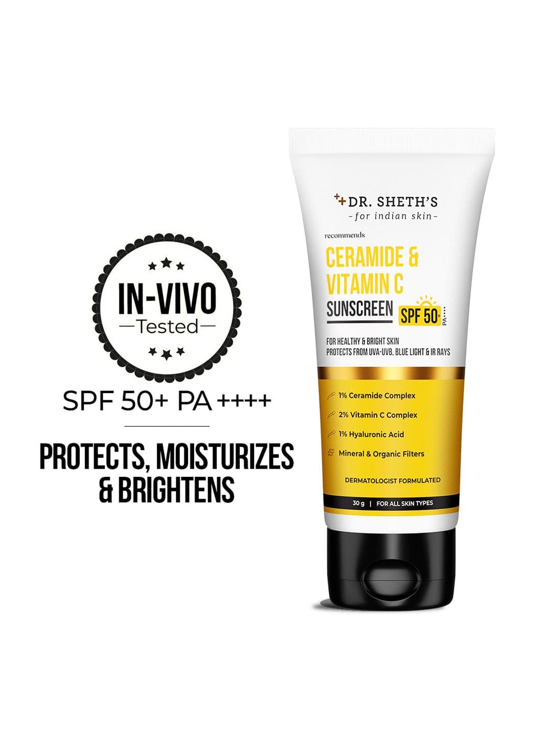 DR. SHETHS Ceramide & Vitamin C Sunscreen SPF 50+ PA+++ In-Vivo Tested- 30g - view 1