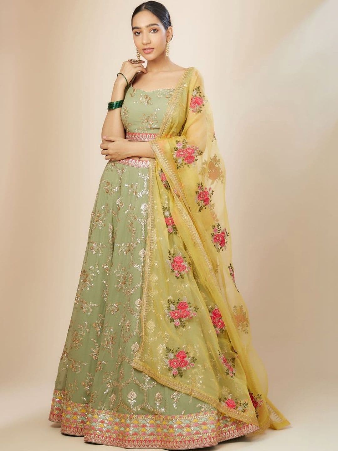 Zeel Clothing Embellished Sequinned Semi-Stitched Lehenga & Blouse With Dupatta - view 1