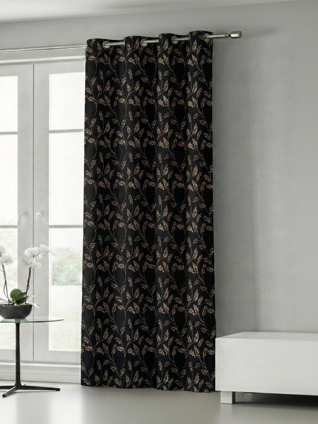 Home Spark Black Floral Black Out Window Curtain - view 1