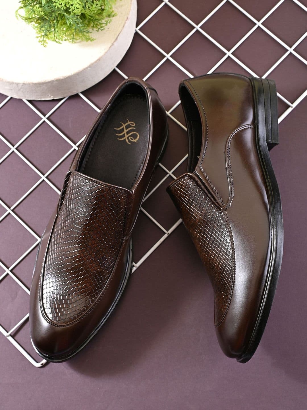 House of Pataudi Men Textured Round Toe Slip-On Formal Shoes - view 1