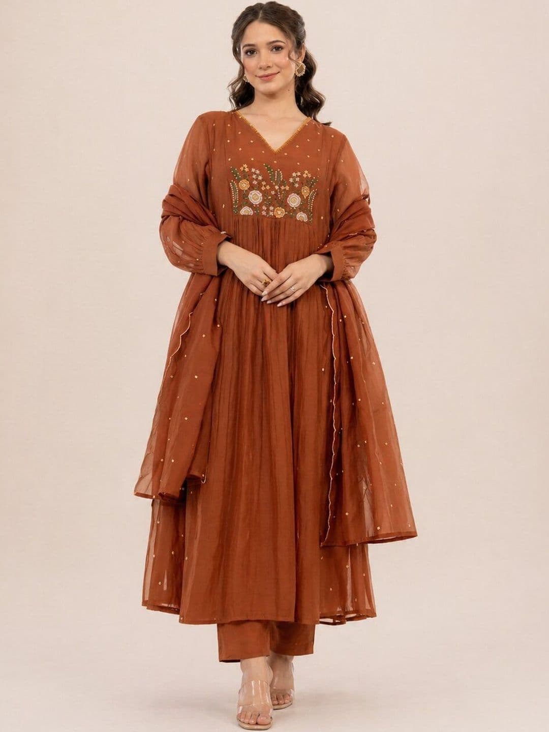 Anouk Rustic Women Ethnic Motifs Embroidered Empire Thread Work Kurta with Trousers & With Dupatta - view 1