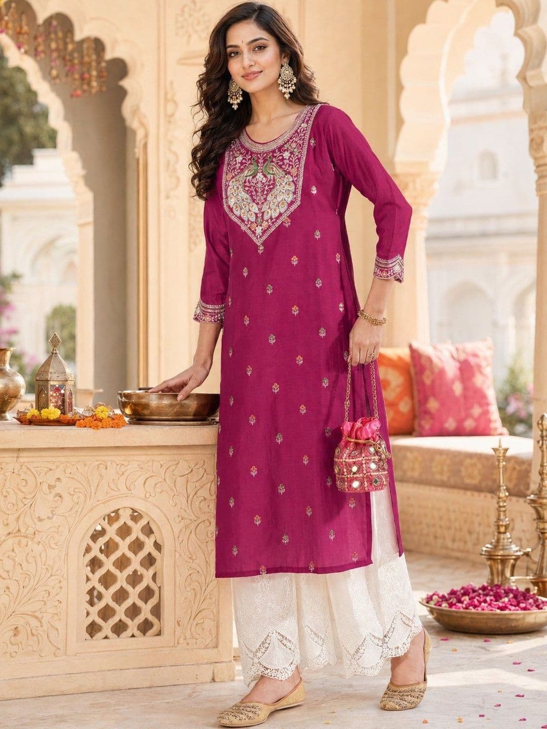 rarethread Women Ethnic Motifs Embroidered Thread Work Kurta - view 1
