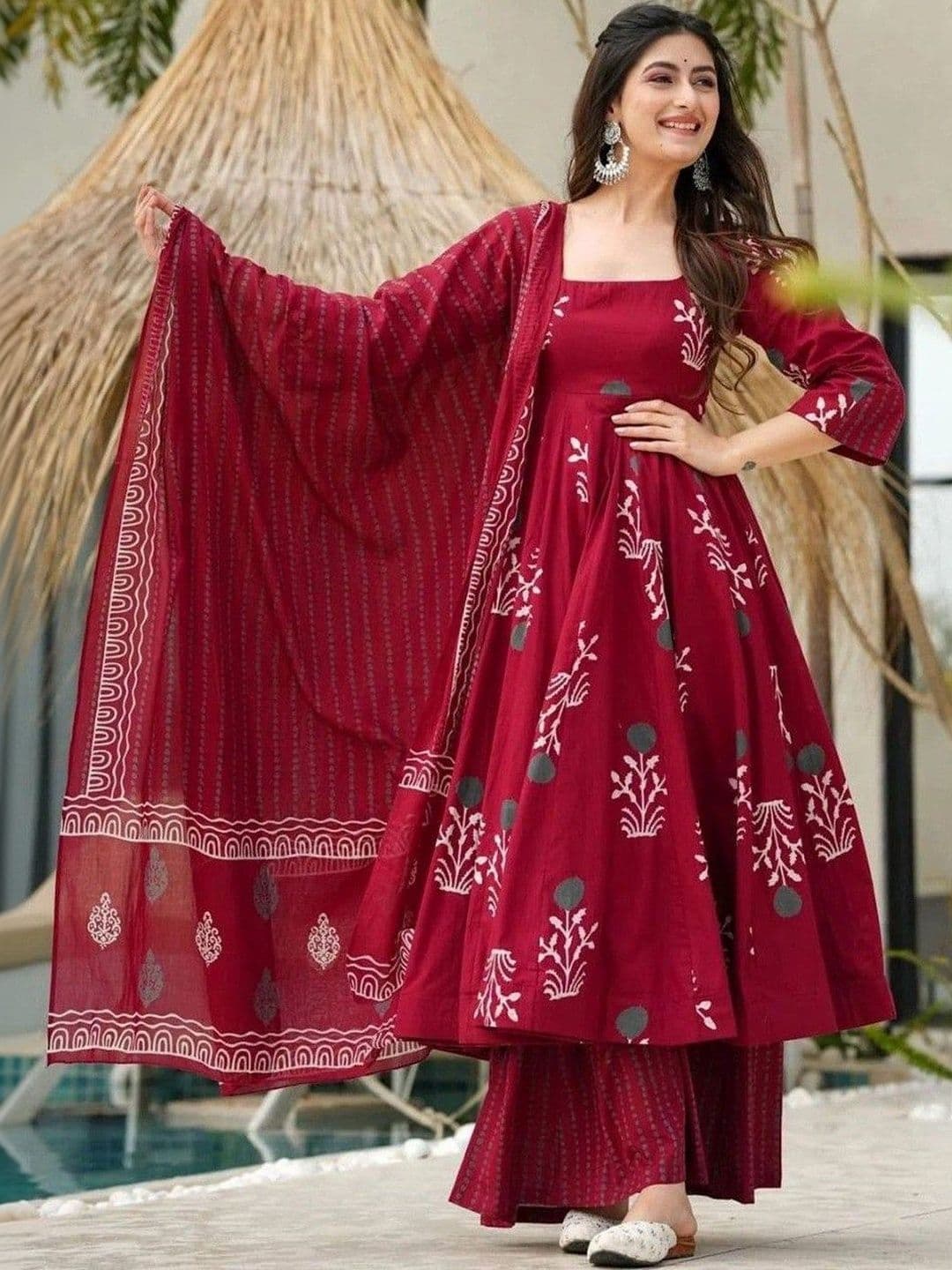 Drapevilla Women Ethnic Motifs Printed Empire Kurta with Palazzos & With Dupatta - view 1