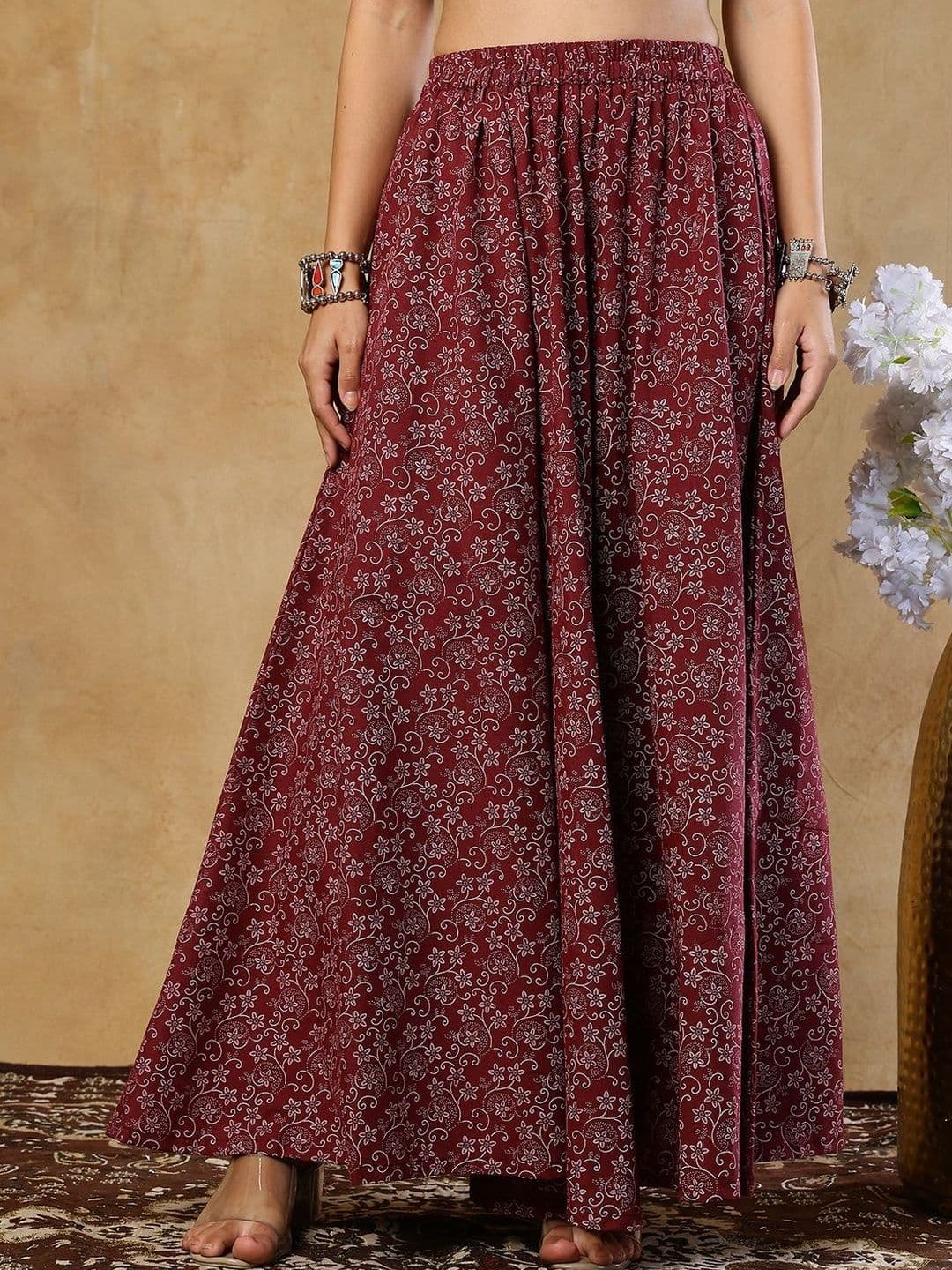 Enchanted Drapes Women Cotton Floral Micro or Ditsy Print Maxi A-Line Skirt - view 1