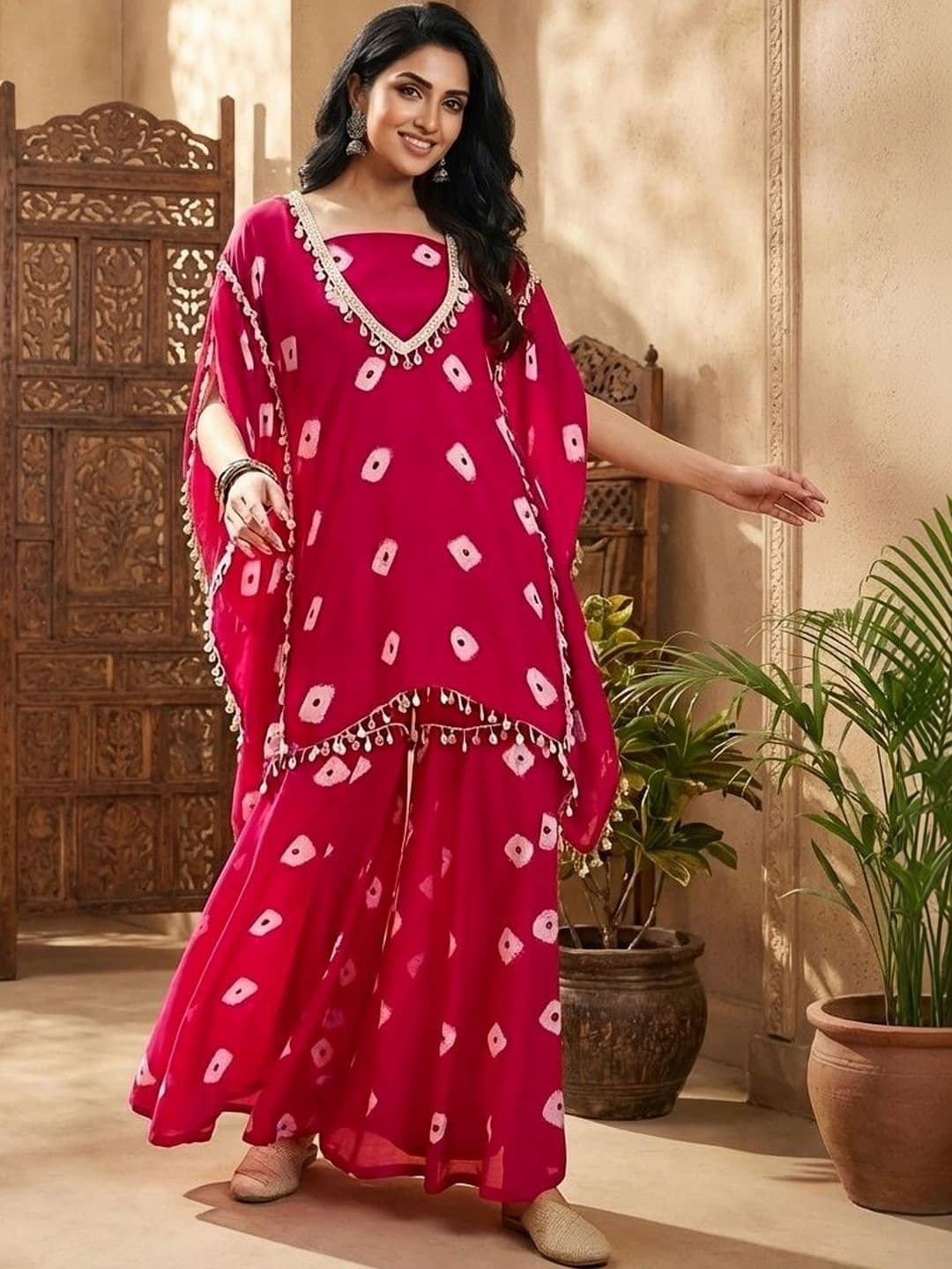 BAMSOM WEAR Women Ethnic Motifs Printed Regular Thread Work Kurta with Palazzos - view 1