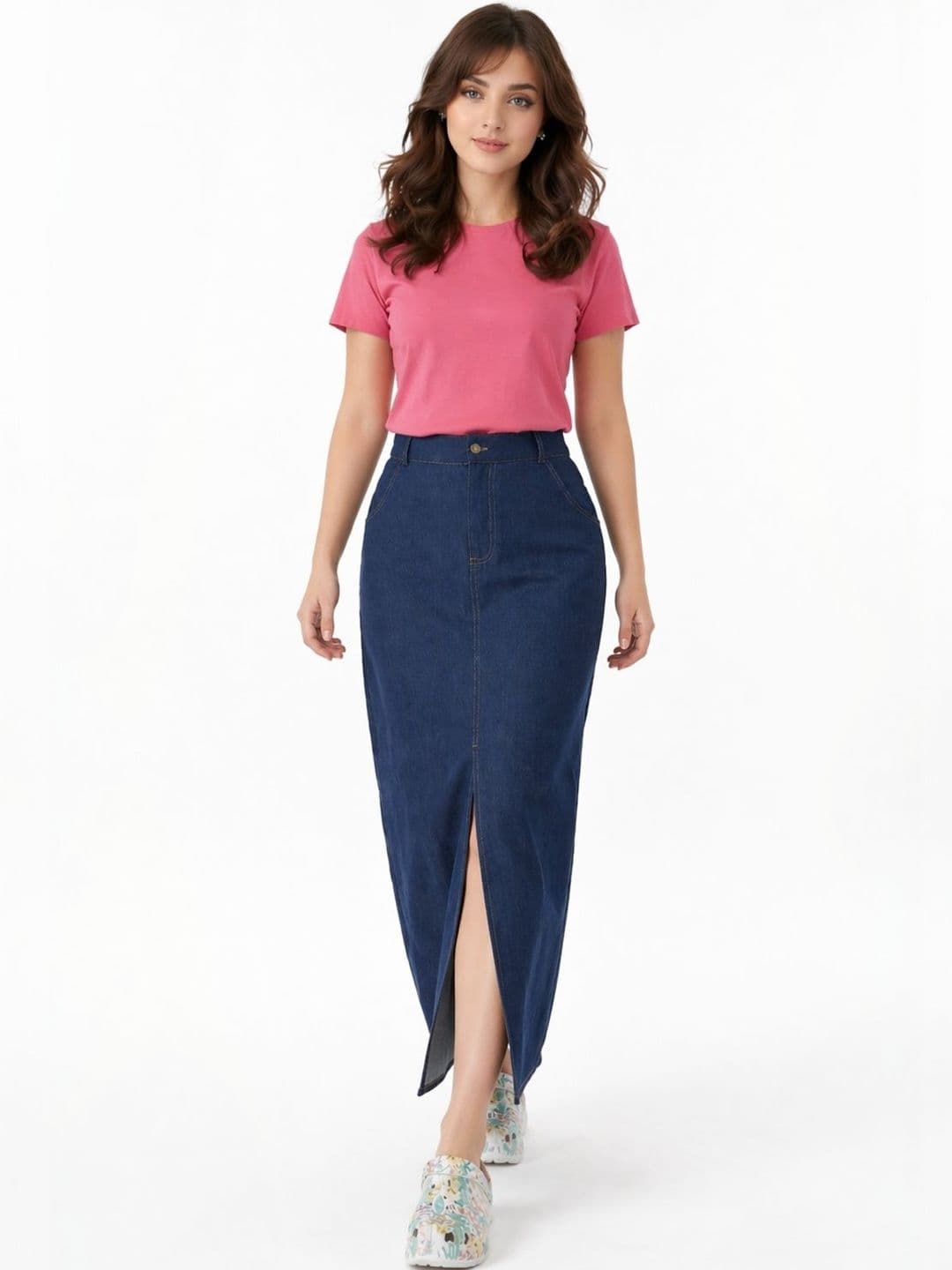 Tripursundari Fashion Women Denim Front Slit Maxi Straight Skirt - view 1