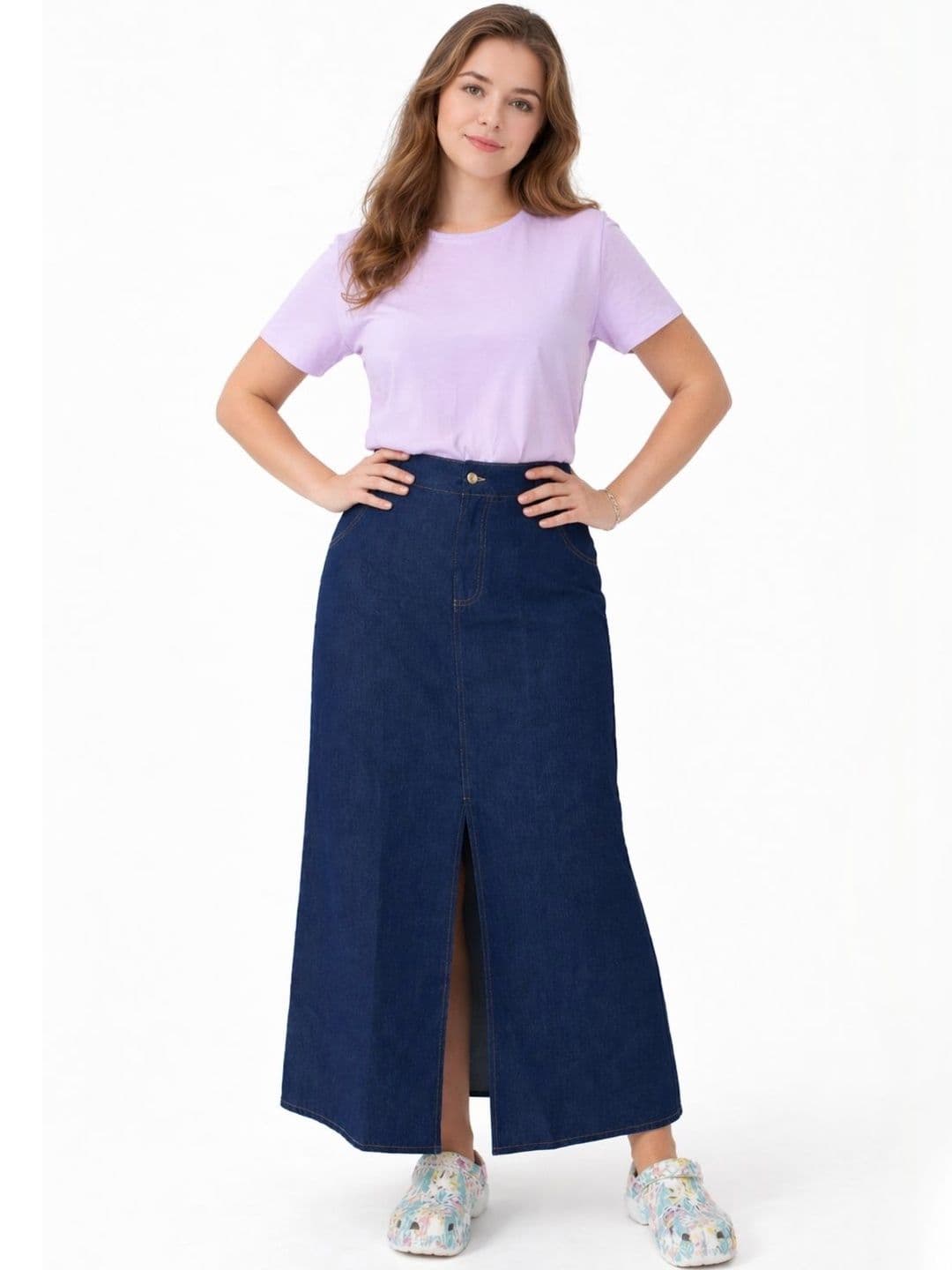 Tripursundari Fashion Women Denim Front Slit Maxi Straight Skirt - view 1
