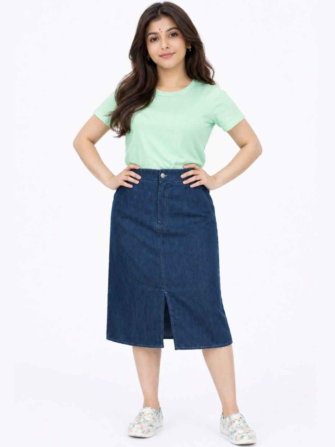 Tripursundari Fashion Women Denim Front Slit Midi Straight Skirt - view 1