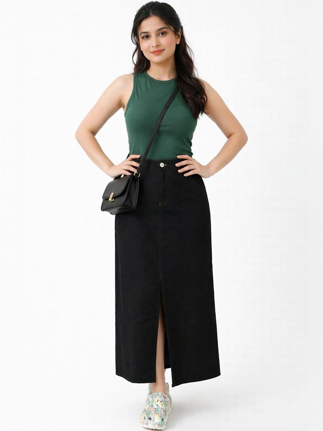 Tripursundari Fashion Women Denim Front Slit Maxi Straight Skirt - view 1