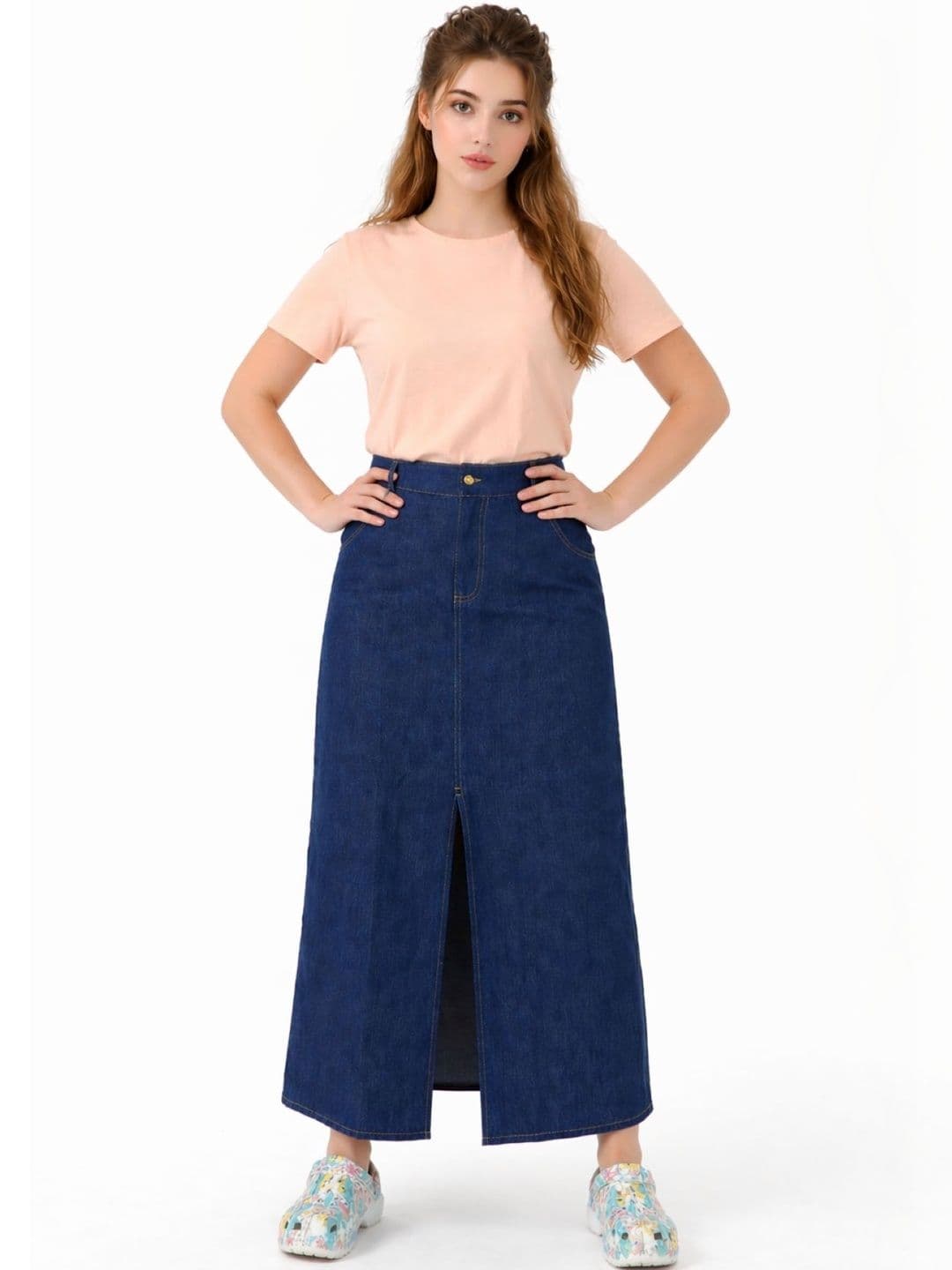 Tripursundari Fashion Women Denim Front Slit Maxi Straight Skirt - view 1