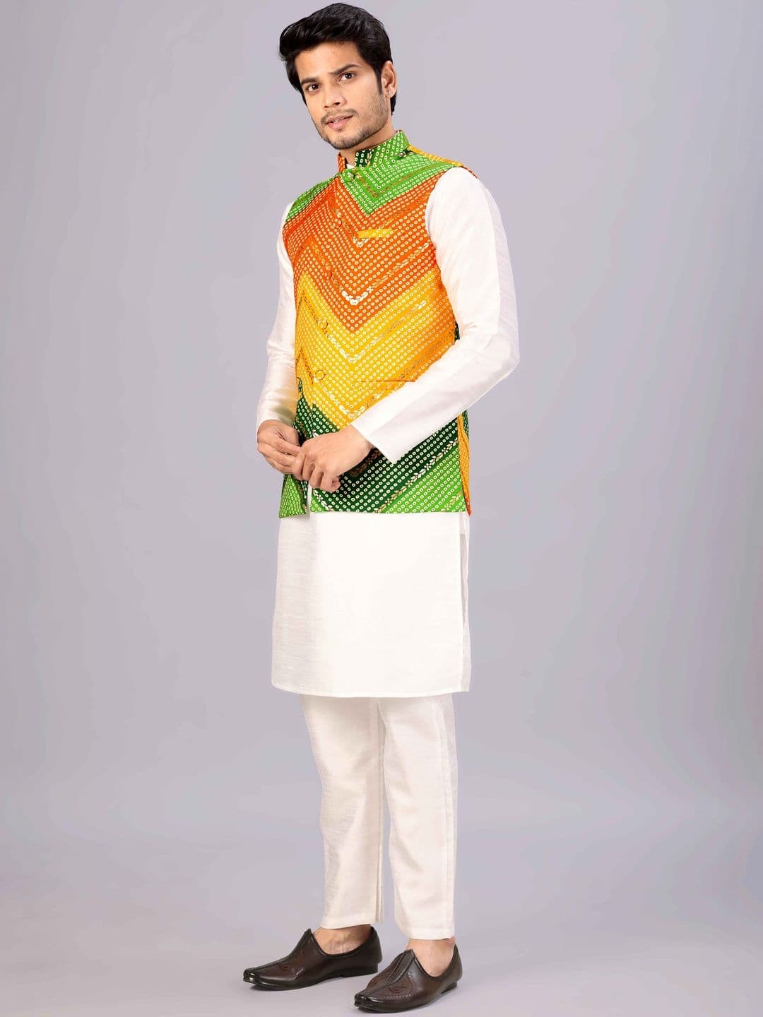 MODERN MUGHALS Printed Mandarin Collar Nehru Jacket - view 1