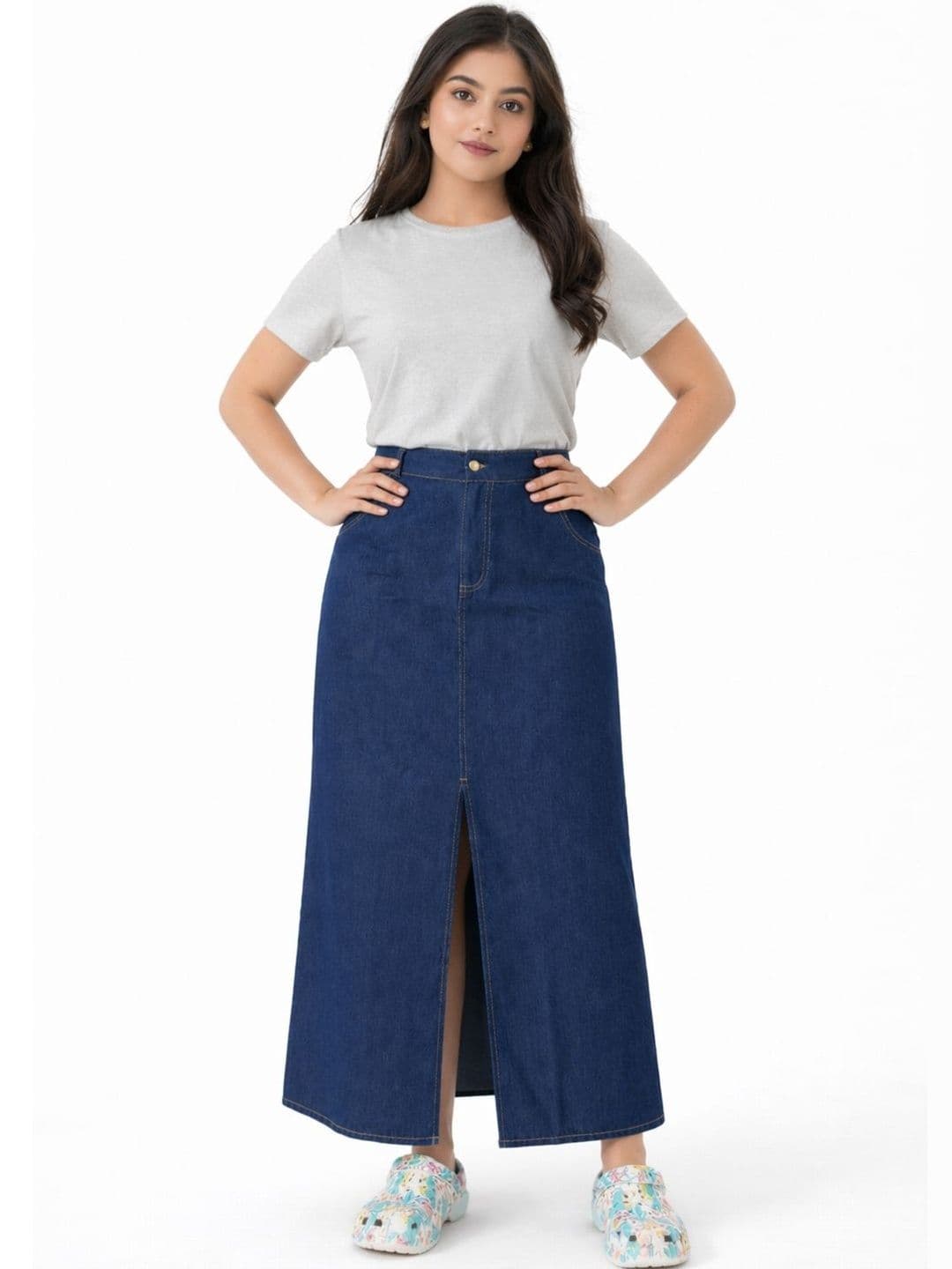 Tripursundari Fashion Women Denim Front Slit Maxi Straight Skirt - view 1