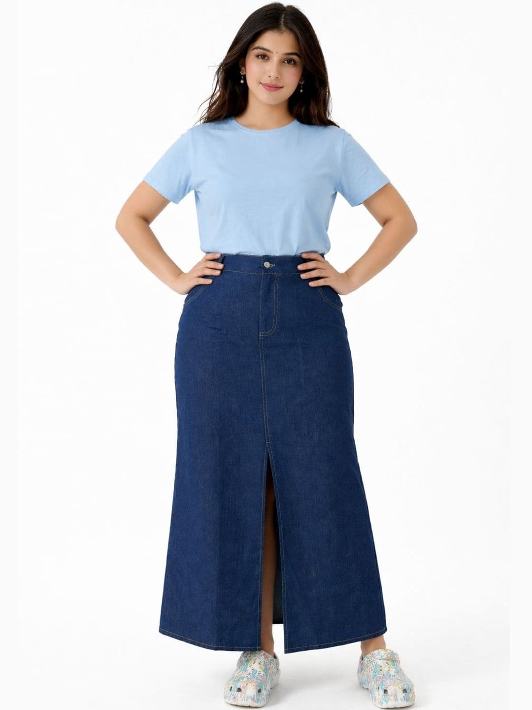 Tripursundari Fashion Women Denim Front Slit Maxi Straight Skirt - view 1