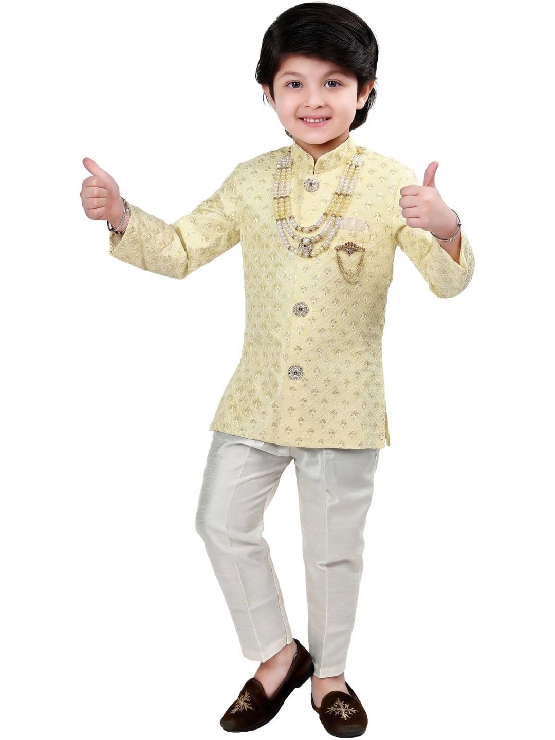 BAESD Boys Self Design Band Collar Sherwani - view 1