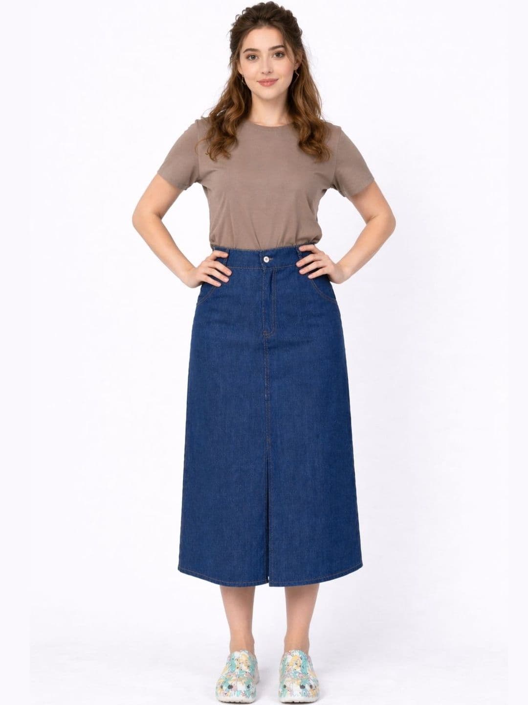 Tripursundari Fashion Women Denim Front Slit Midi Straight Skirt - view 1