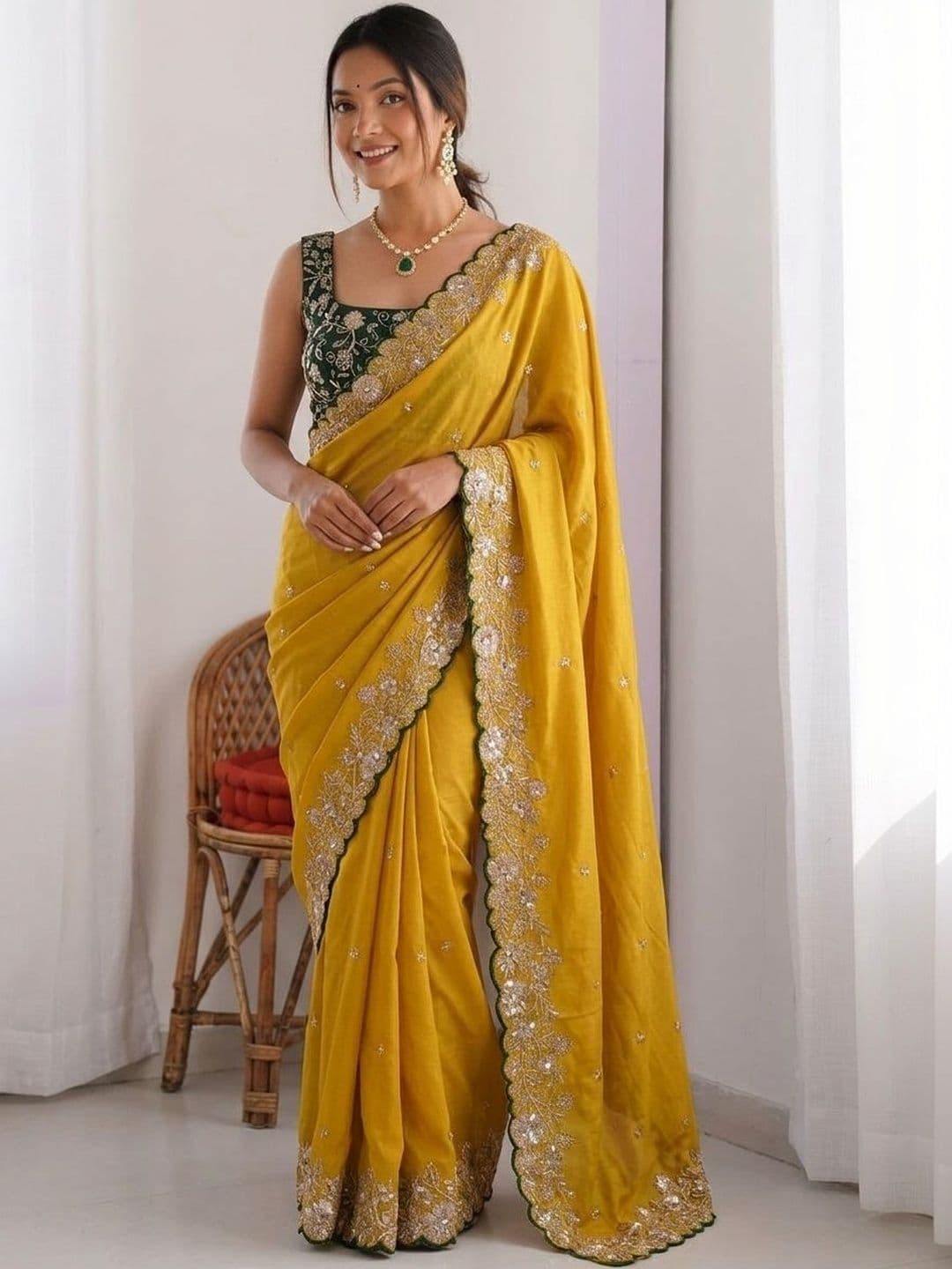Sangria Embellished Embroidered Sarees With Unstitched Blouse Piece - view 1