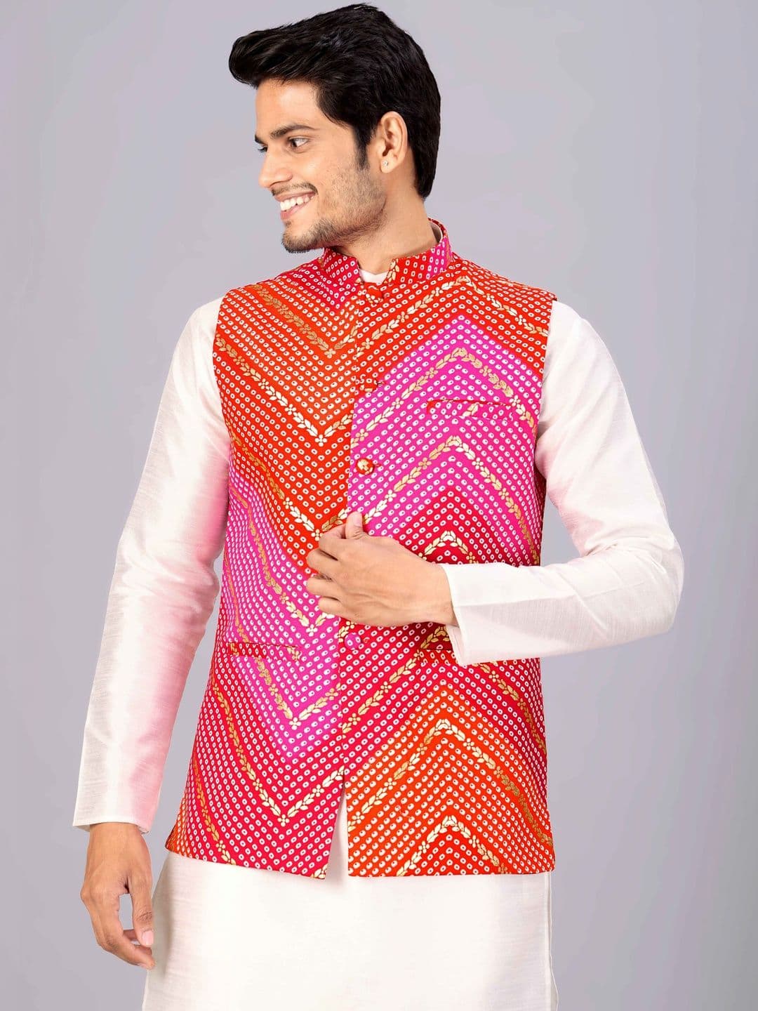 MODERN MUGHALS Printed Mandarin Collar Nehru Jacket - view 1