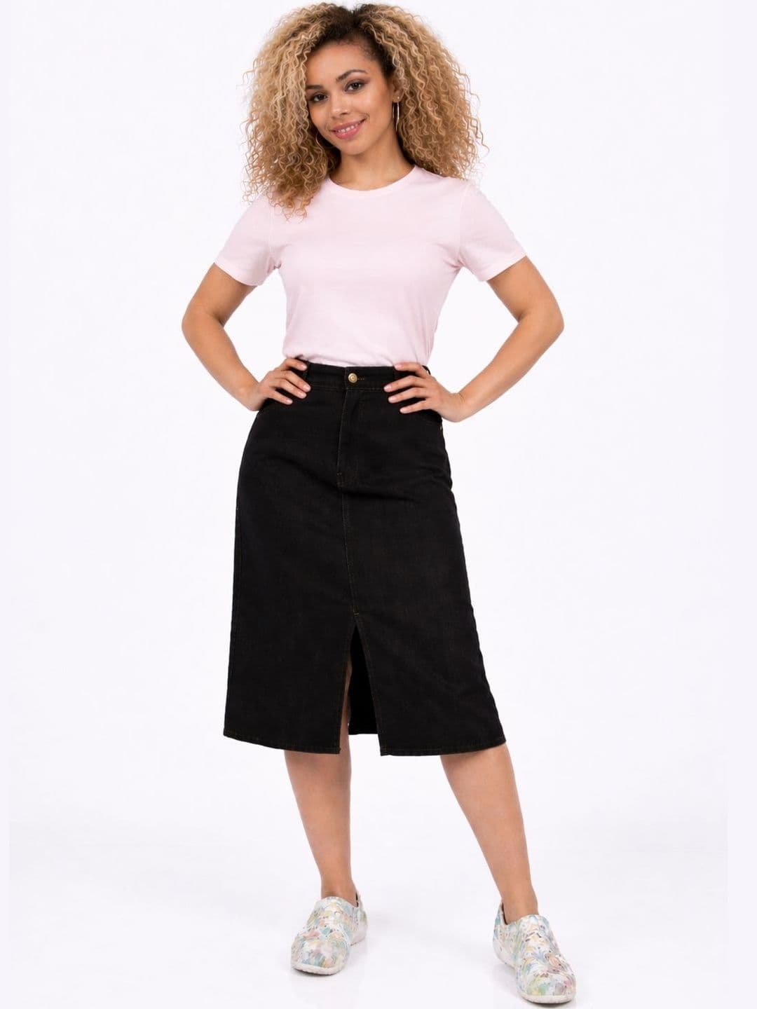 Tripursundari Fashion Women Denim Front Slit Midi A-Line Skirt - view 1