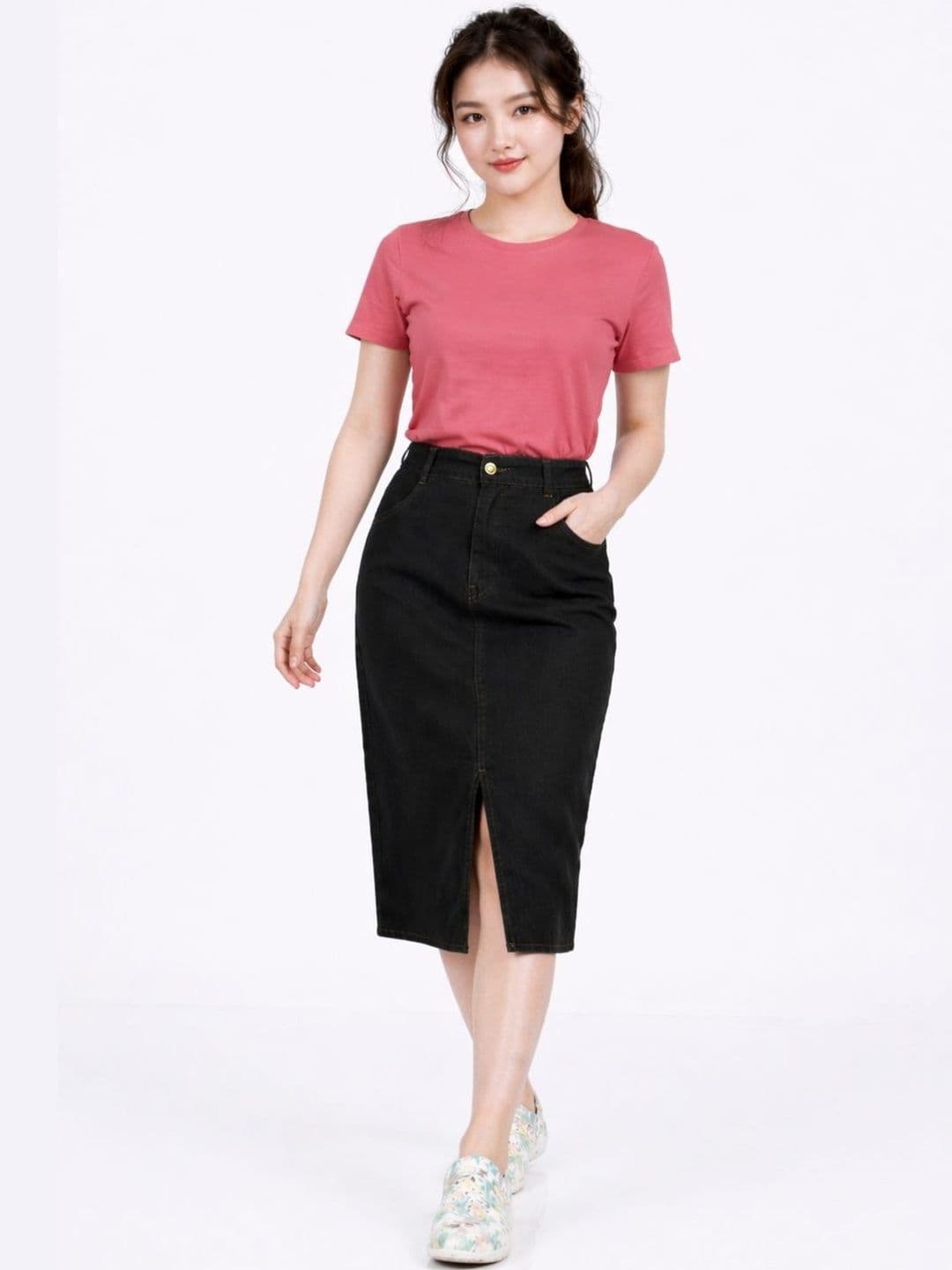 Tripursundari Fashion Women Denim Front Slit Knee Length Straight Skirt - view 1