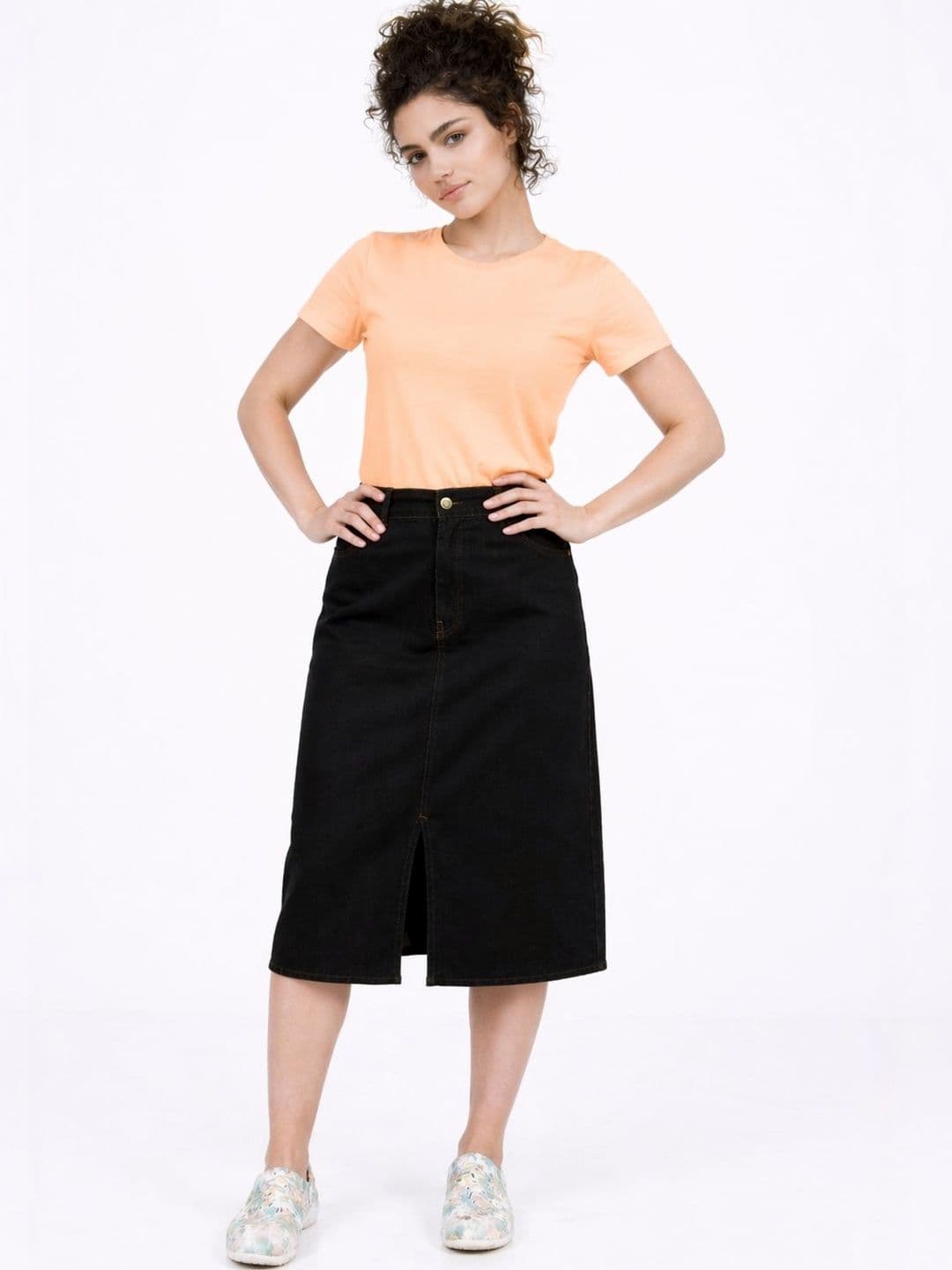 Tripursundari Fashion Women Denim Front Slit Midi Straight Skirt - view 1