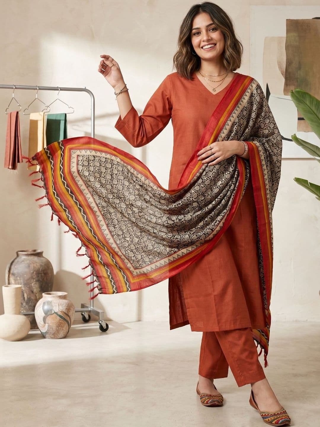 AADVIKA Women Ethnic Motifs Regular Kurta with Trousers & With Dupatta - view 1