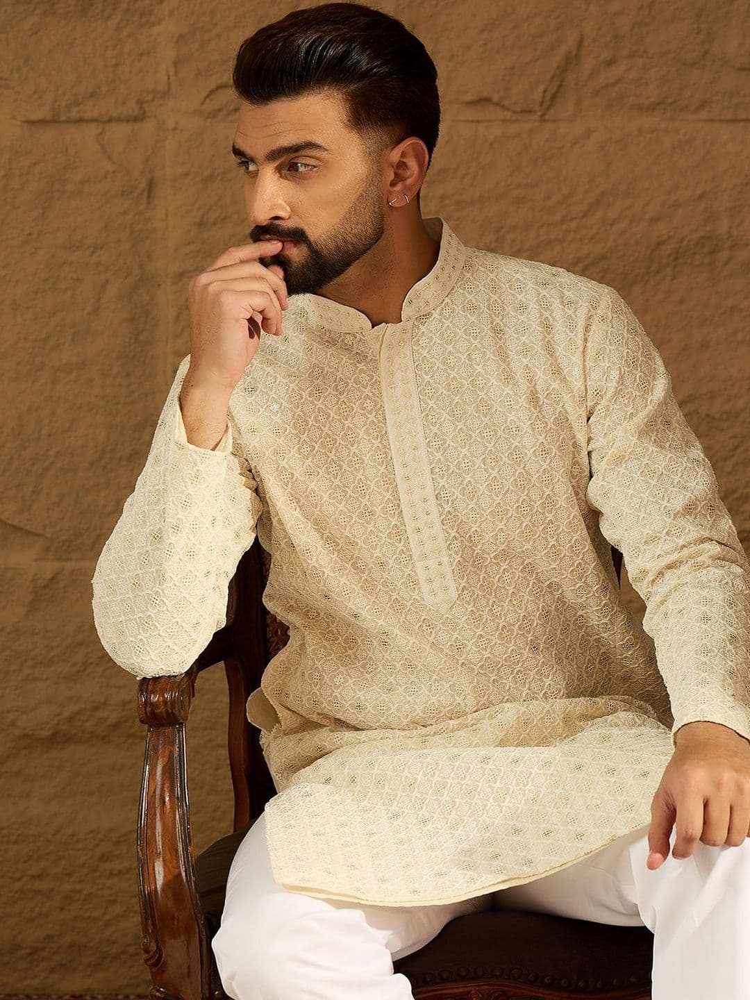 House of Pataudi Printed Pure Cotton Mandarin Collar Knee Length Straight Kurta - view 1