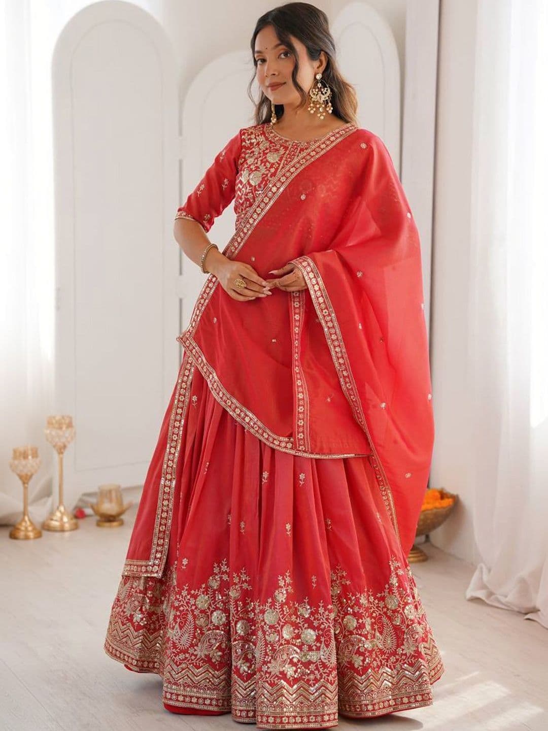 BAESD Embellished Sequinned Semi-Stitched Lehenga & Blouse With Dupatta - view 1