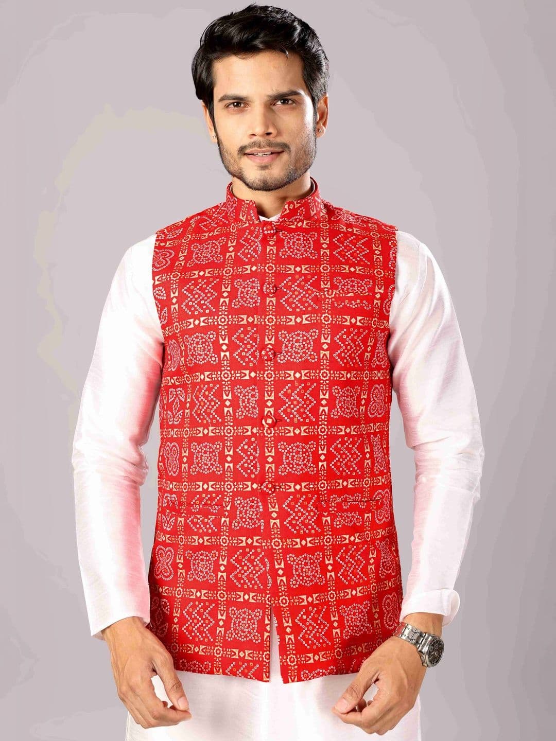 MODERN MUGHALS Men Ethnic Motifs Printed Nehru Jacket - view 1