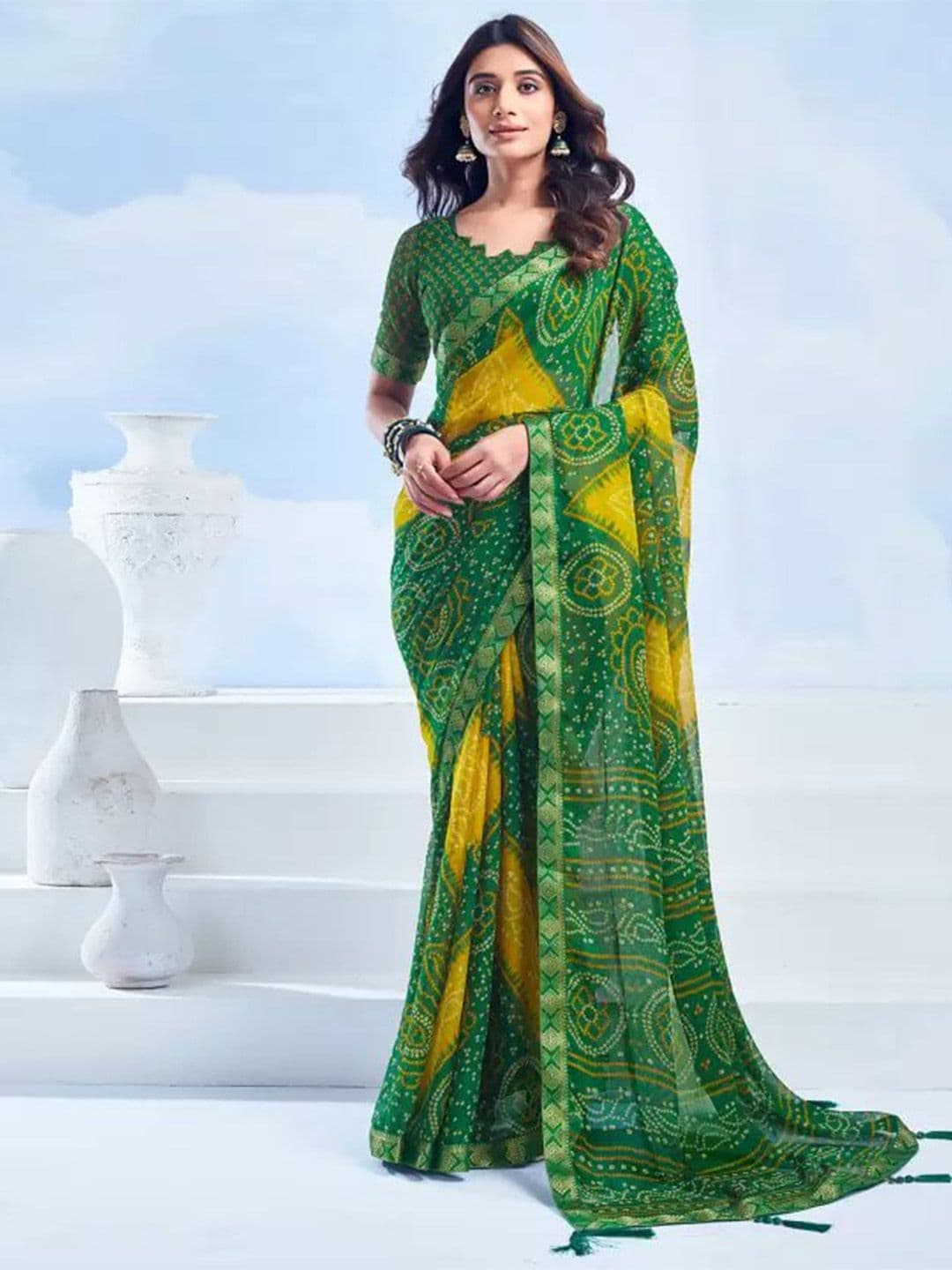 THE FASHION ATTIRE Bandhani Pure Chiffon Bandhani Saree - view 1