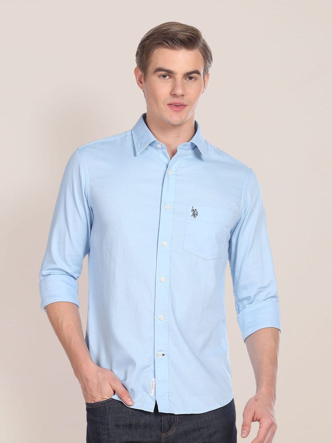 U.S. Polo Assn. Pure Cotton Tailored Fit Self Design Textured Casual Shirt - view 1