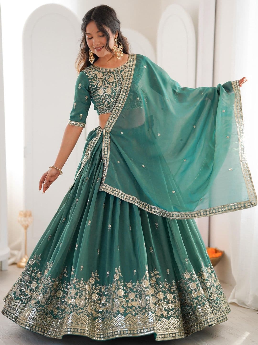Piludi Embroidered Semi-Stitched Lehenga & Blouse With Dupatta - view 1